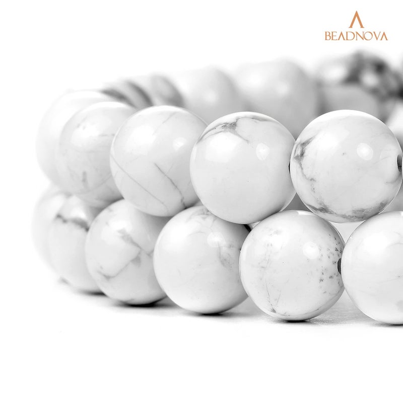 BEADNOVA 10mm Natural White Howlite Gemstone Round Loose Beads for Jewelry Making (36-38pcs) - Image 2